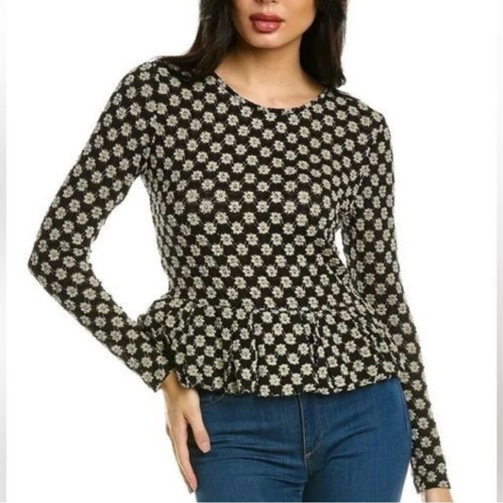 Rebecca Taylor Black and Cream Lace Peplum Top - Picture 2 of 10